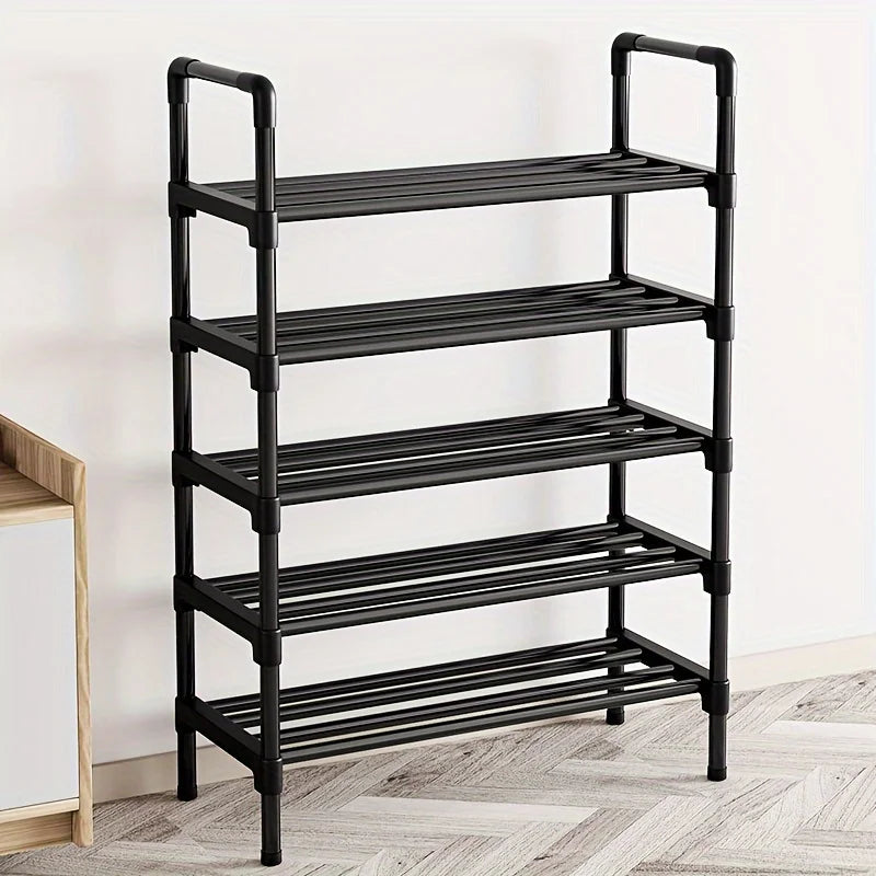 Narrow Stackable 5 Tier Minimalist Shoe Rack Space Saving Design for Entryway Closet Bedroom Floor Adult Daily Shoe Organizer