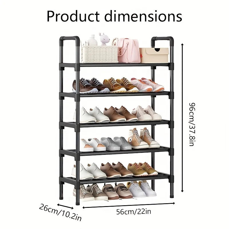 Narrow Stackable 5 Tier Minimalist Shoe Rack Space Saving Design for Entryway Closet Bedroom Floor Adult Daily Shoe Organizer